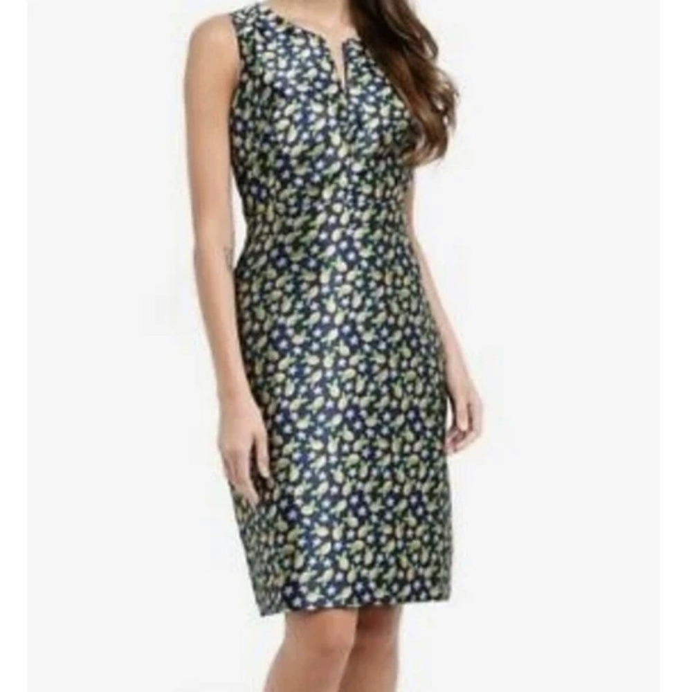 J. Crew  Sheath Dress Sz 4 Jacquard Lemon Career Party‎ Wedding New V-neck